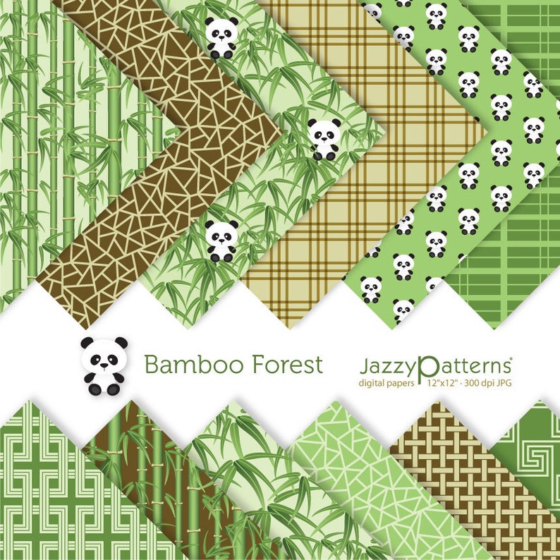 Bamboo Forest digital papers, panda clipart instant download image 1