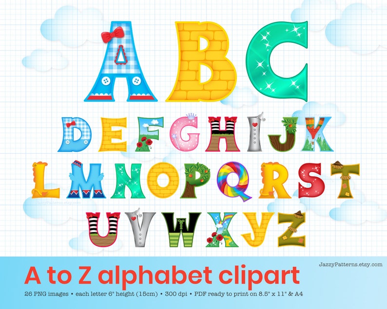 Wizard of Oz alphabet letters clipart for party, classroom or nursery decor, printable instant download image 2