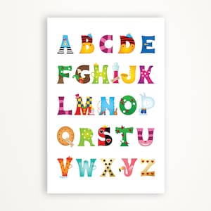 Alicja w Krainie Czarów plakat do druku, ilustrowany alfabet abc, natychmiastowe pobranie