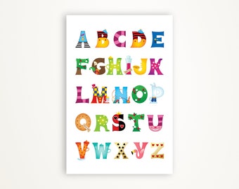 Printable abc poster, Alice in Wonderland alphabet, instant download