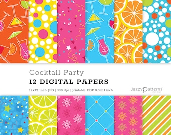 Peut inclure: Douze papiers numériques présentant une variété de motifs colorés, notamment des citrons, des pois, des confettis et des verres à cocktail. Les papiers mesurent 30,5 x 30,5 cm et 300 dpi.