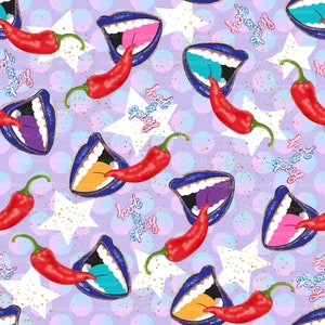 Seamless pattern file, lips biting red chilli pepper, pop art style, instant download