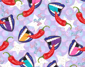 Seamless pattern file, lips biting red chilli pepper, pop art style, instant download