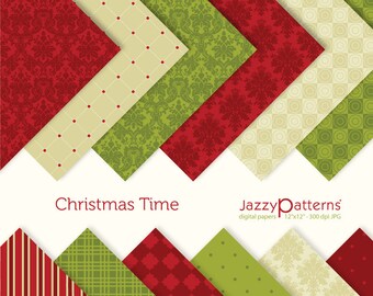 Papeles digitales navideños, fondos festivos en rojo, verde y beige, descarga digital