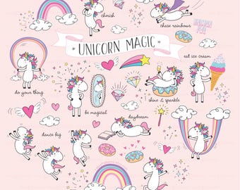 Imágenes prediseñadas de unicornio para manualidades de papel, decoración de fiestas, pegatinas, etiquetas de regalo, descarga instantánea