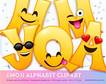 Printable emoticon letters for bulletin boards, alphabet clipart for party banner, classroom or playroom decor, instant download