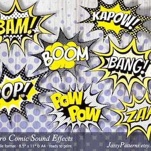 Ballons comiques de super-héros POP !, BANG !, BOOM, Bam !, Pow Pow, Kapow ! Accessoires photo imprimables pour une décoration de fête ou une baby shower