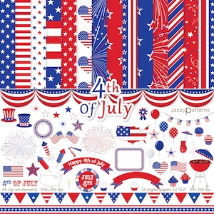 4 de julho clipart e papéis digitais, fundos patrióticos, download instantâneo