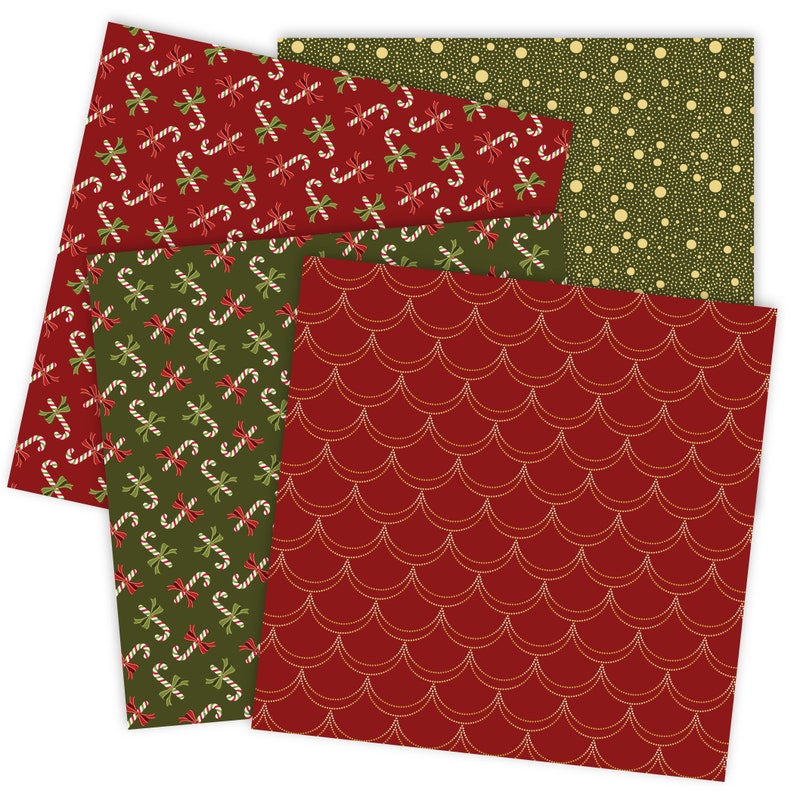 Christmas Digital Papers in Red and Green for Party and Home Decor