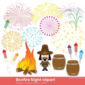 Bonfire Night Clipart, Guy Fawkes Day 5th November Feuerwerk, Sofort-Download