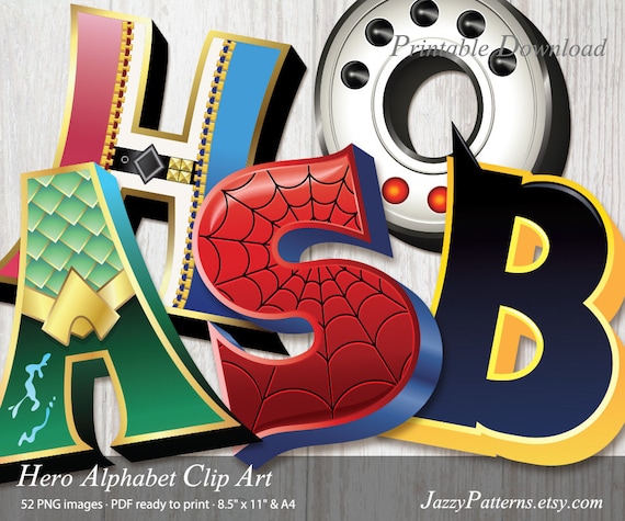 superhero alphabet letters comics clipart for birthday party etsy hong kong