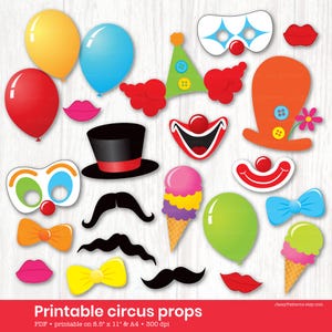 Afdrukbare rekwisieten voor circusfotohokje, feestdecoratie carnavalskostuum, instant download