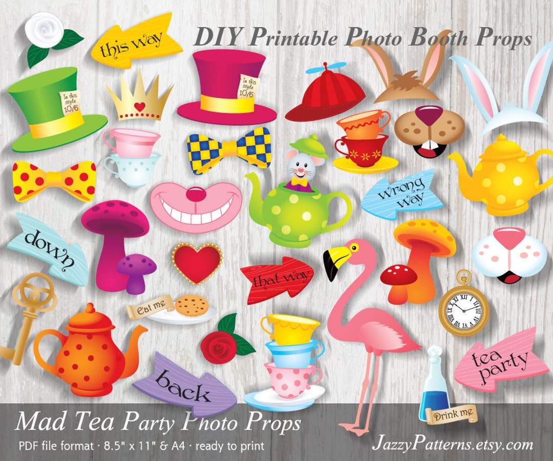 Alice in Wonderland Photo Props, Party Decor - INSTANT DOWNLOAD -  Cupcakemakeover