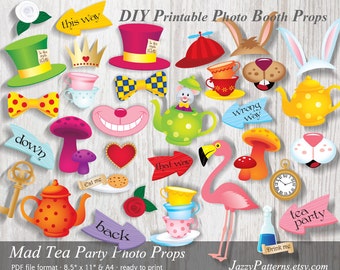 Alice photo props, printable party decoration, DIY Mad Tea Party Wonderland, instant download