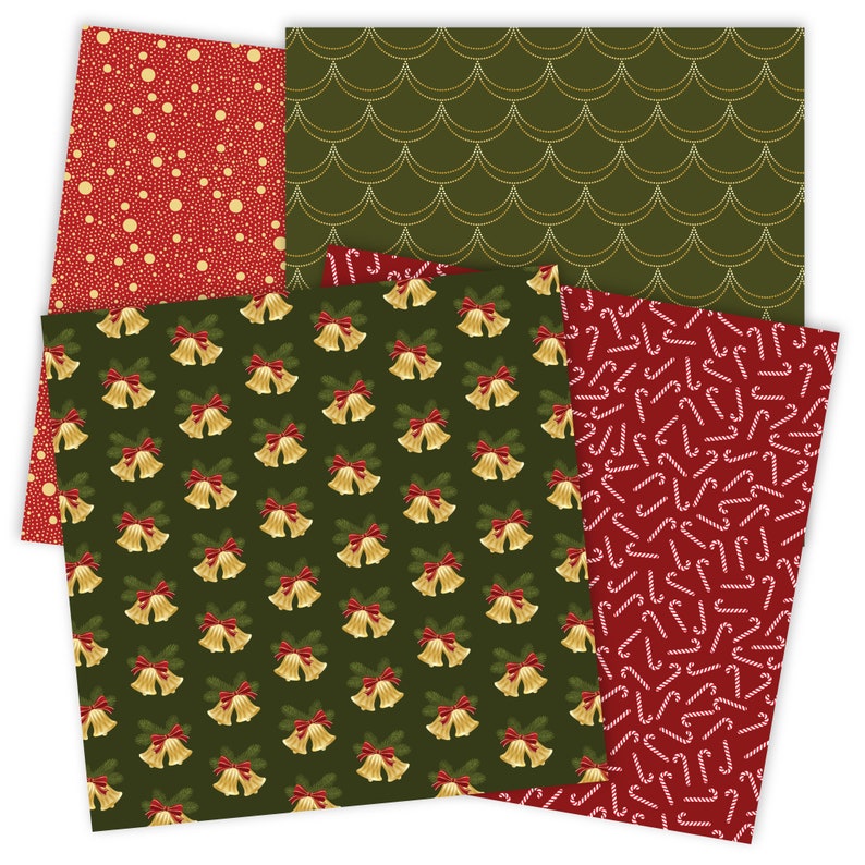 Christmas Digital Papers in Red and Green for Party and Home Decor