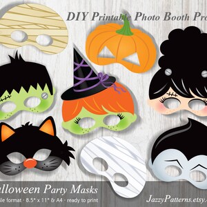 Printable Halloween Masks, Photo Booth Props, Kids Monster Masks, Mummy Prop, Cat, Witch ...