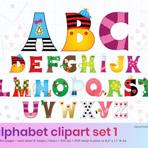 Alice illustrated letters clipart for classroom decoration, custom Wonderland illustrated birthday banner DIY, printable alphabet download image 2
