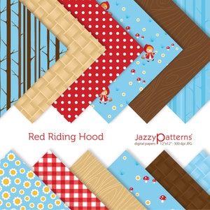 Digital paper pack Red Riding Hood in blue DP098 - Instant download