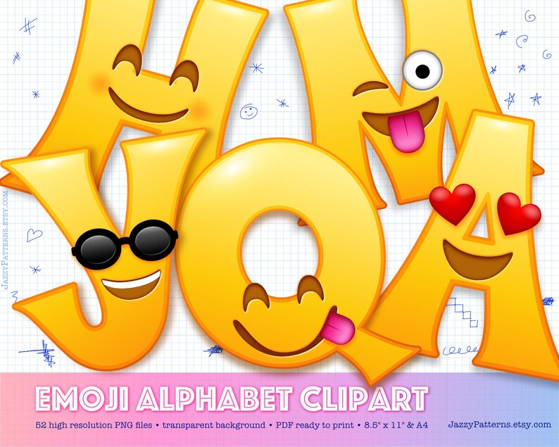 Emoji alphabet clipart font smiling face letters for party Etsy