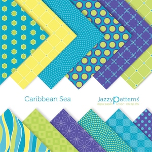 Blue and green digital papers, Caribbean Sea, instant download