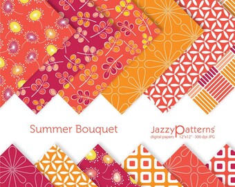 Papel digital floral naranja quemado: Fondos geométricos para scrapbooking (descarga digital)