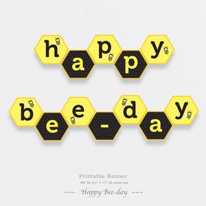 Afdrukbare banner voor het honingbijfeest in geel en zwart, Happy Bee-day, instant download