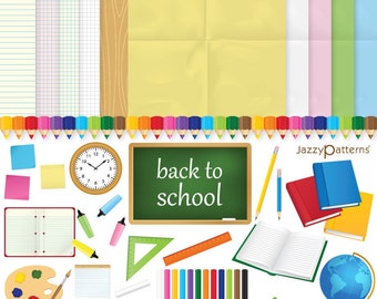 Back To School clipart and digital papers,  instant Download