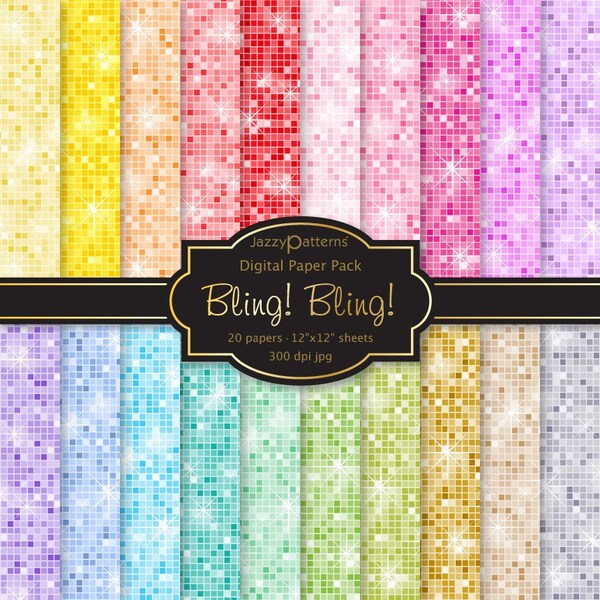 Schimmernde Mosaik digitale Papiere in Regenbogenfarben Bling Bling