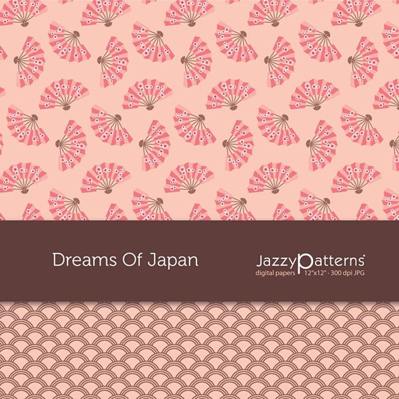 Dreams of Japan digital papers in pink and brown for scrapbooking, home party decor, cherry blossom background, printable instant download image 3