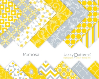 Papel digital amarillo y gris: Fondos florales geométricos (descarga digital)