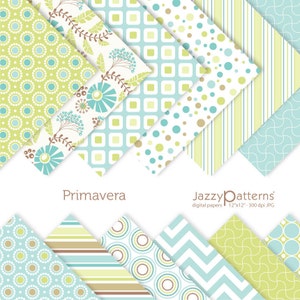 Retro digitale lentepapieren in chartreuse en pastelblauw voor scrapbooking, feestdecoraties, woondecoratie, afdrukbare instant download