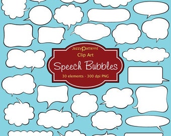 Comic book balloons clip art, cartoon speech bubbles PNG,  instant download