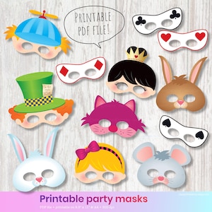 Masques pour les yeux imprimables Alice, accessoires de cabine photo au pays des merveilles pour téléchargement immédiat de fête costumée