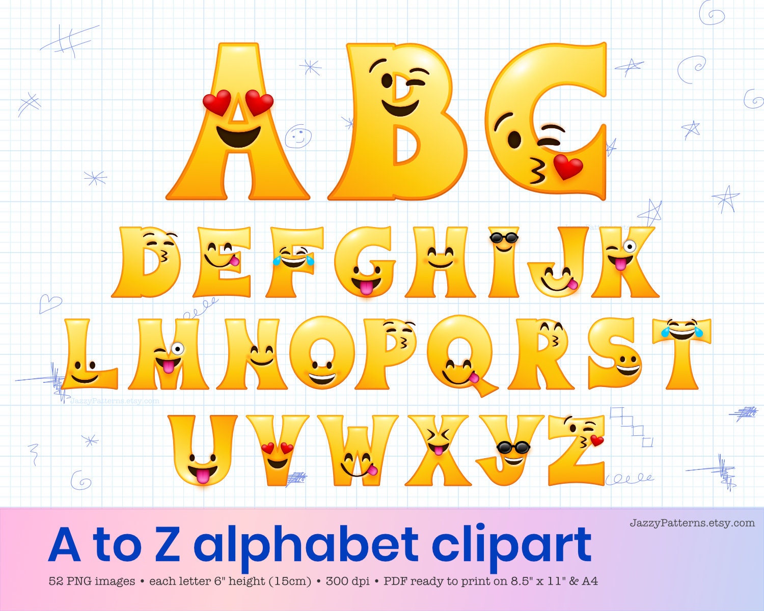 Clipart de letras del alfabeto emoji imprimibles para banner Etsy México