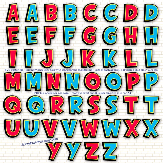 superhero alphabet clipart a to z comics printable letters etsy