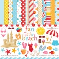 Beach clipart and digital papers, summer backgrounds, instant download