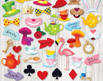 Alice photo props, DIY Wonderland tea party decor, printable instant download
