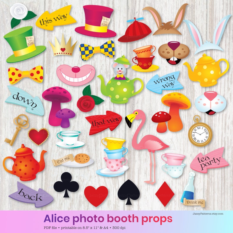 Alice Photo Props, DIY Wonderland Tea Party Decor, Printable Instant