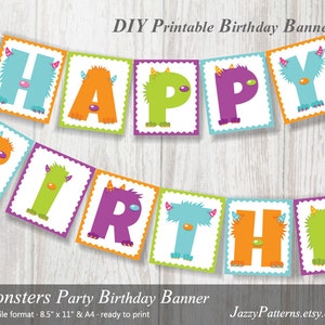 Monster Birthday Banner: Printable Party Decoration (PDF)
