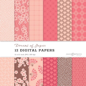 Cherry blossom digital papers in pink and brown for scrapbooking, party decor, instant download