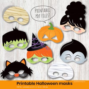 Afdrukbare Halloween-maskers, rekwisieten voor fotohokje, papieren kostuum, instant download