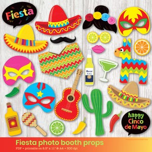 Accessoires de cabine photo fiesta imprimables pour fête d'anniversaire, décoration Cinco de Mayo, téléchargement immédiat