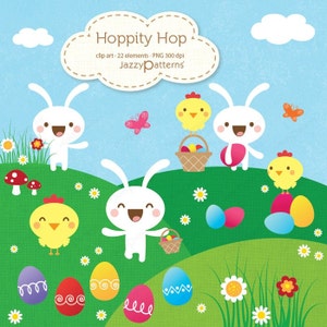 Ostern Clipart-Set, Kawaii-Stil, PNG-Dateien mit transparentem Hintergrund, sofortiger Download