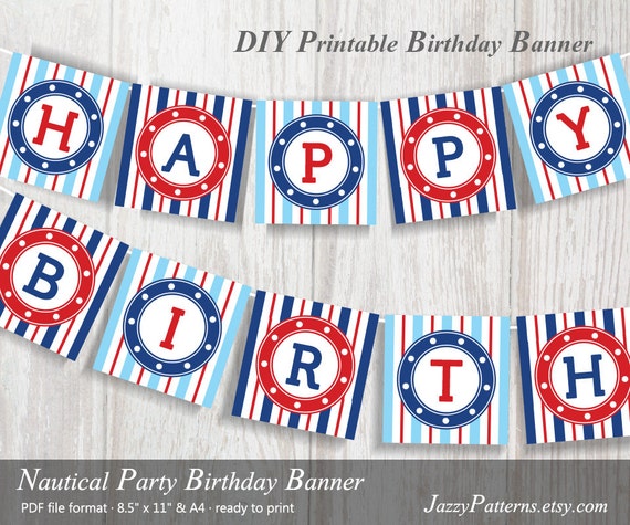 diy nautical happy birthday banner in red and blue pb010 etsy