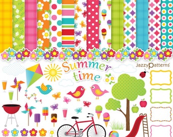 Summer clip art and digital papers, instant download