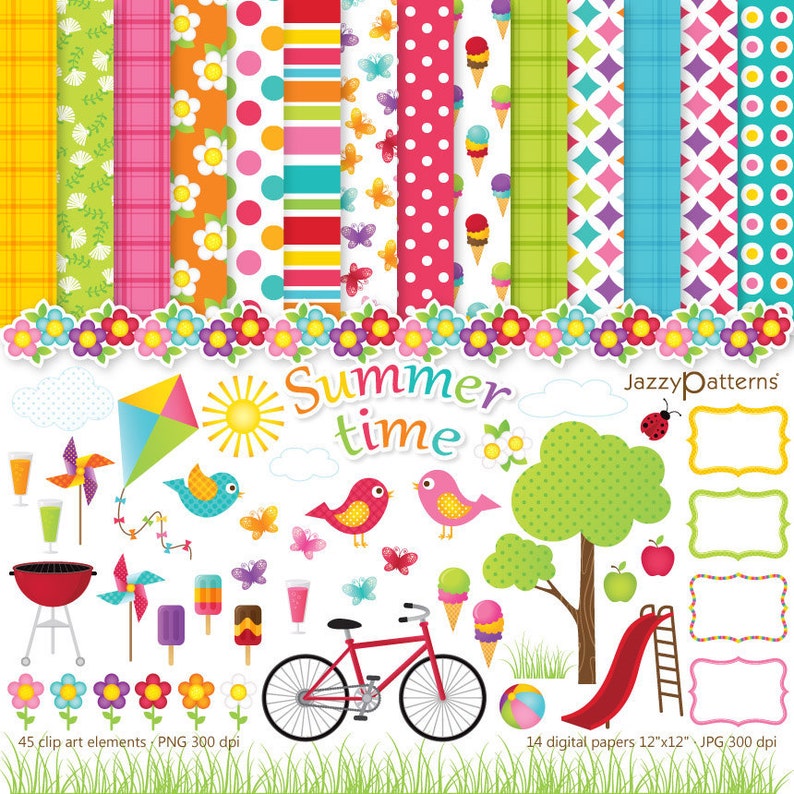 Summer clip art and digital papers, instant download image 1