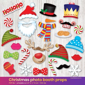 Adereços de cabine de fotos de Natal para impressão para decoração de festas, fantasias de papel para festas, download instantâneo
