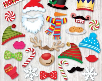Printable Christmas photo booth props, instant download