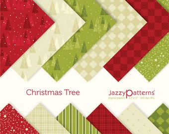 Christmas digital papers for holidays in traditional red, green and golden beige, instant download