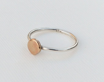 Zero Waste Dot Two-Tone Ring - Minimalist stackable sterling silver and bronze ring